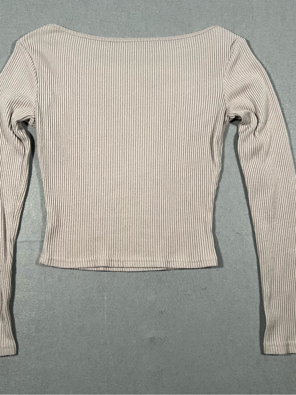 Women’s Beige Ribbed Knit 2-Piece Set Boat Neck Top & Straight Pants M - Picture 4 of 10